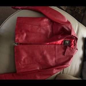 Short red leather jacket